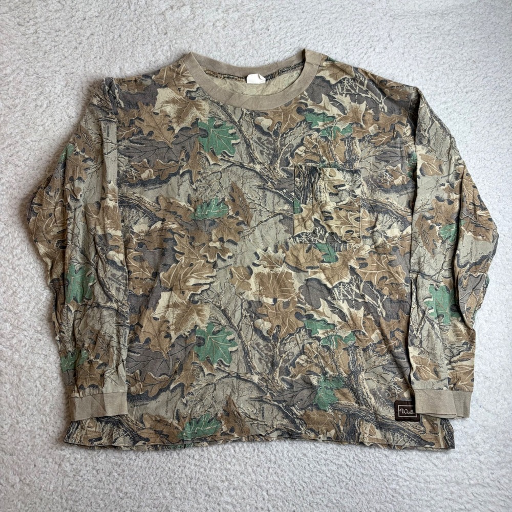 Vintage Walls Camo Long Sleeve Pocket T-Shirt Mens XL Advantage Timber Leaf Y2K